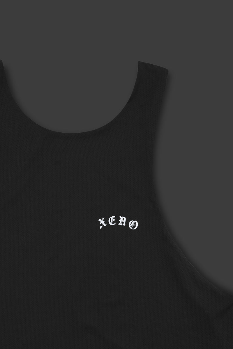 XENO BLACK LETTER REVERSIBLE MESH TANK GRAY x BLACK