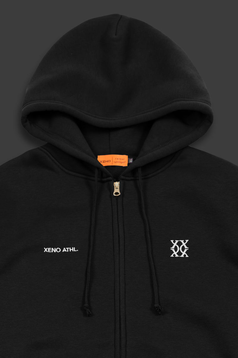 XENO MONOGRAM EMBROIDERY SWEAT HOODIE BLACK