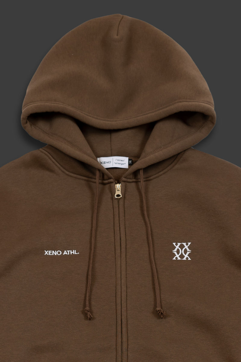 XENO MONOGRAM EMBROIDERY SWEAT HOODIE BROWN