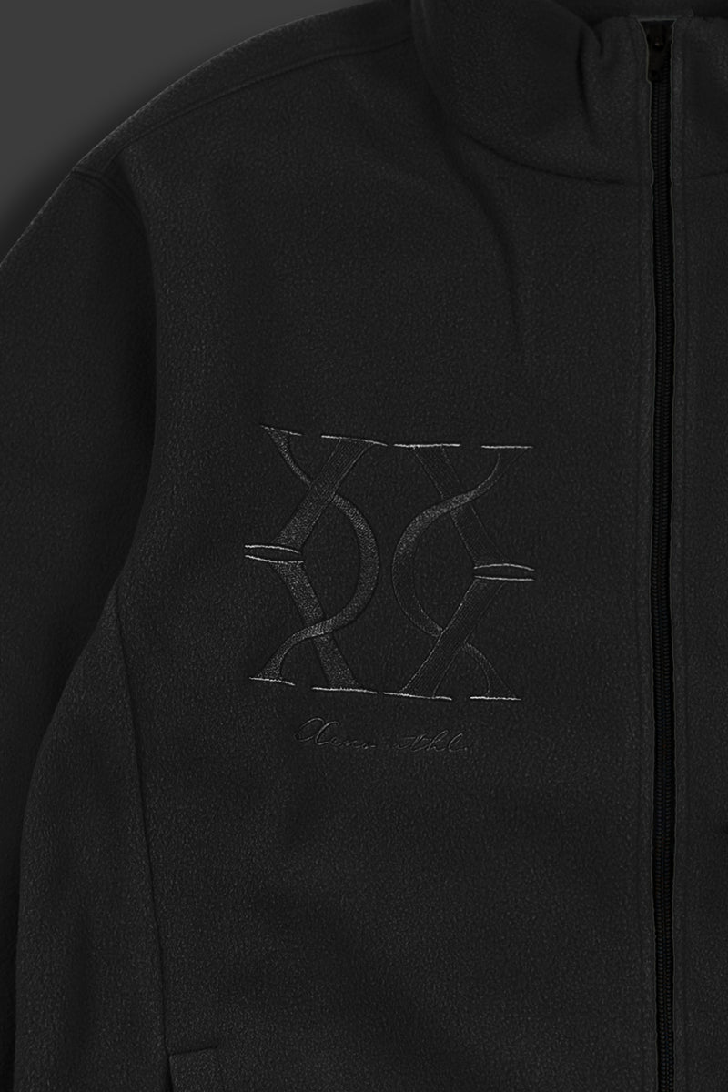 XENO MONOGRAM EMBROIDERY FLEECE JACKET BLACK