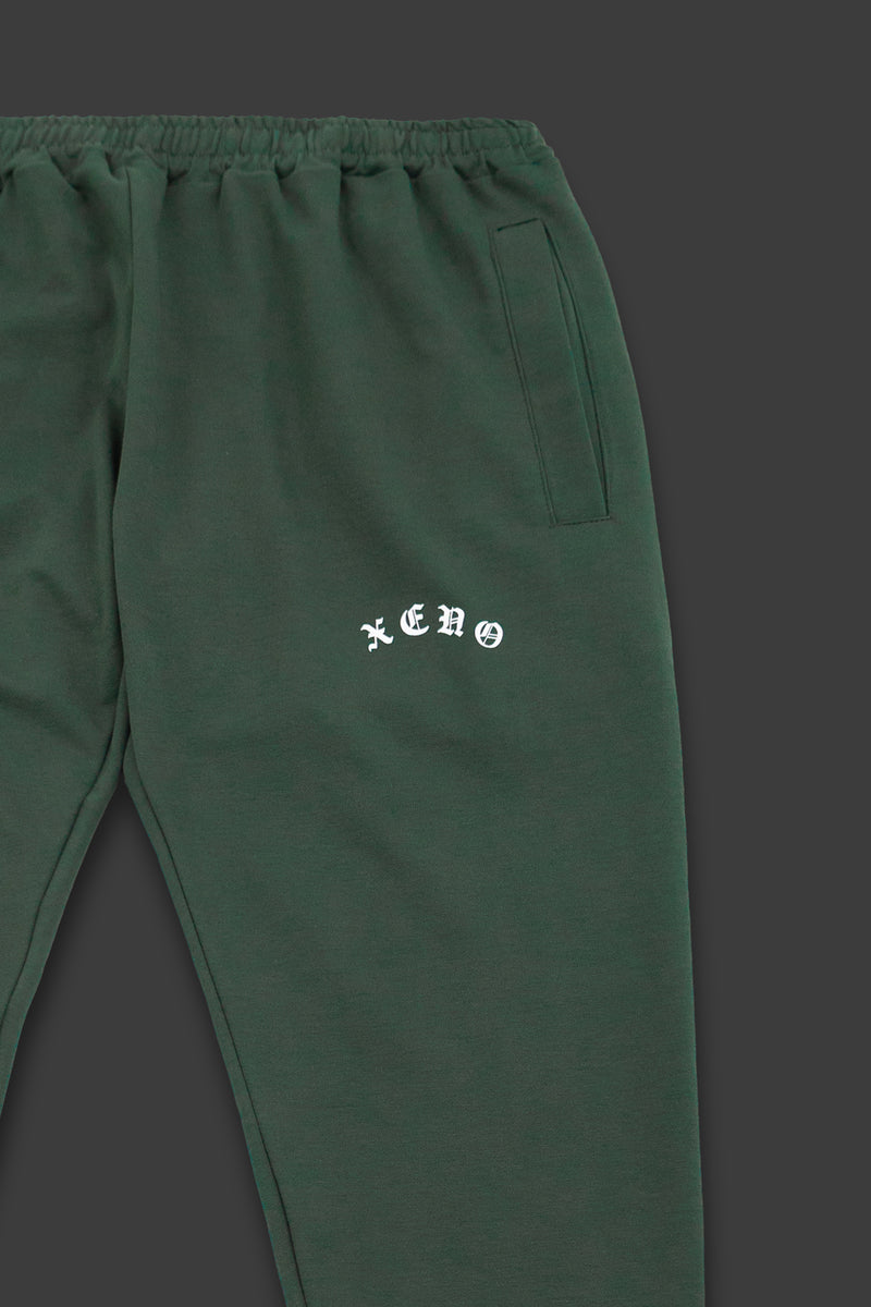 XENO BLACK LETTER SWEAT PANTS DARK GREEN