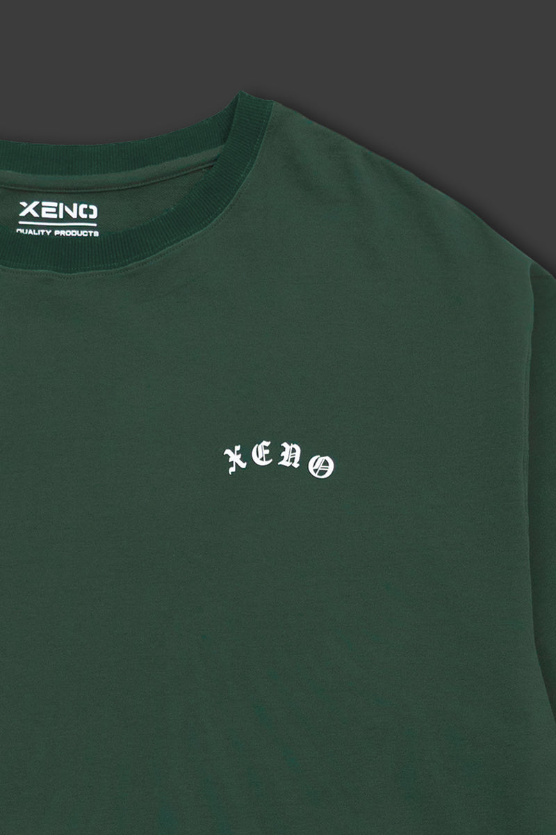 XENO BLACK LETTER SWEAT SHIRT DARK GREEN