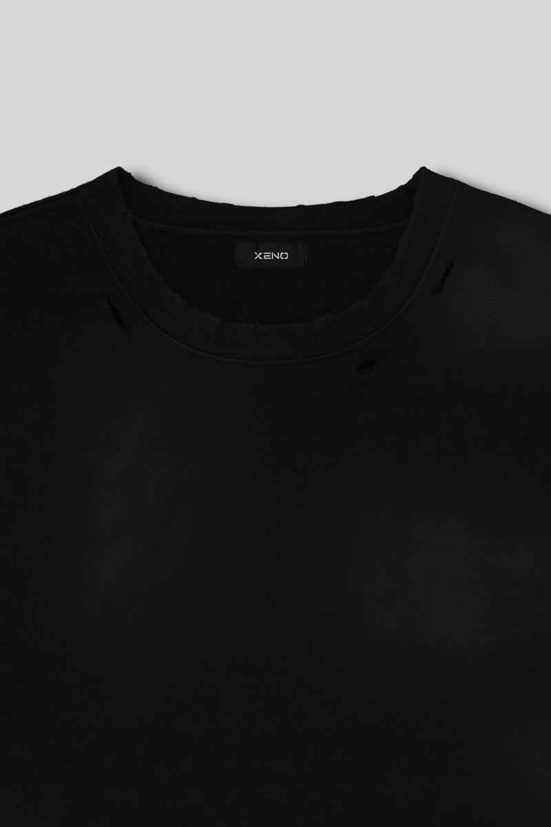 XENO DAMAGE SWEAT SHIRT BLACK