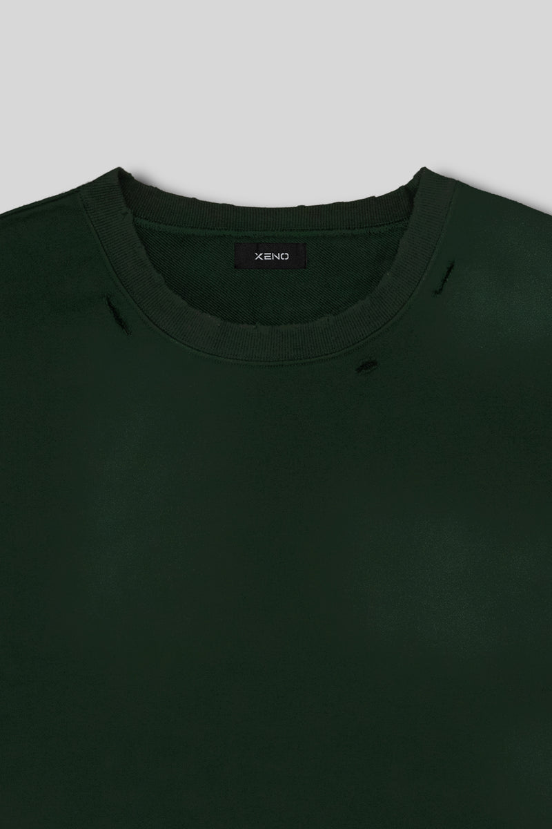 XENO DAMAGE SWEAT SHIRT GREEN