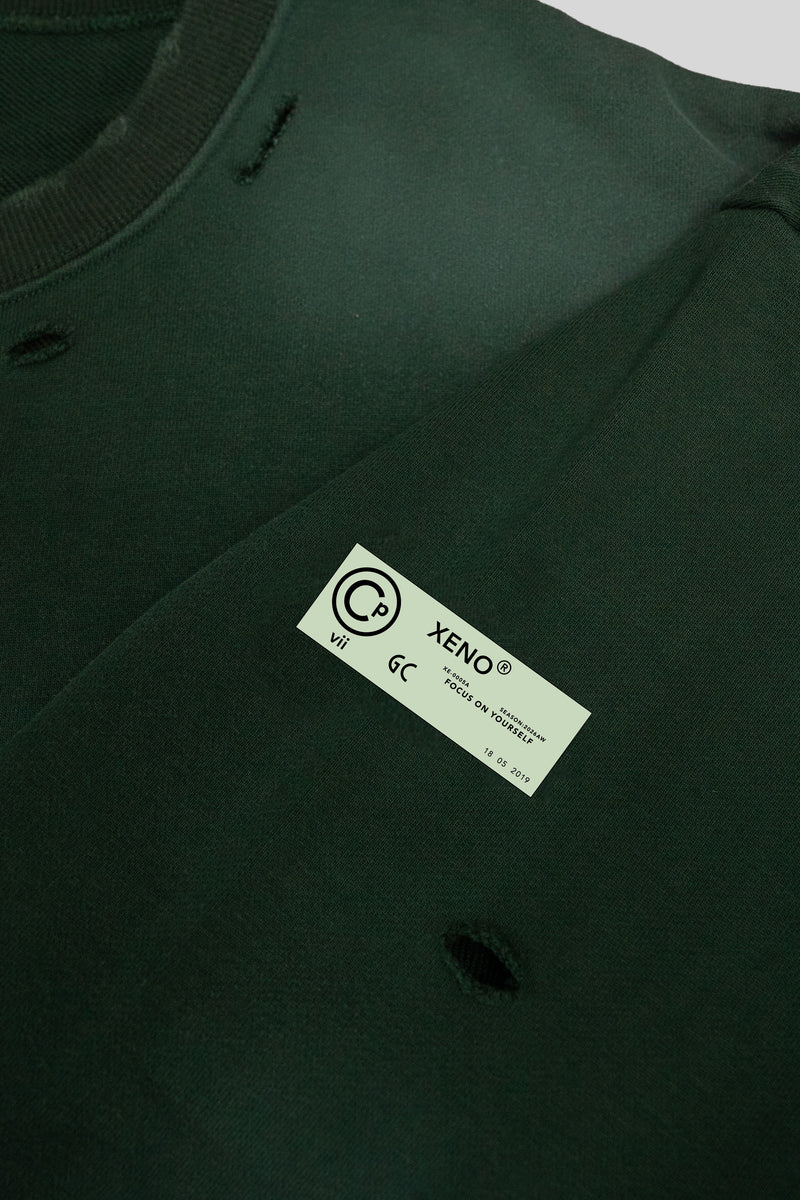 XENO DAMAGE SWEAT SHIRT GREEN
