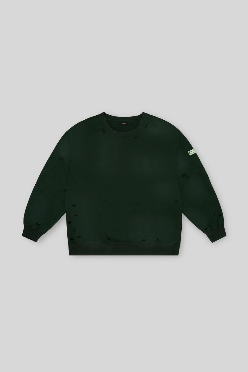 XENO DAMAGE SWEAT SHIRT GREEN