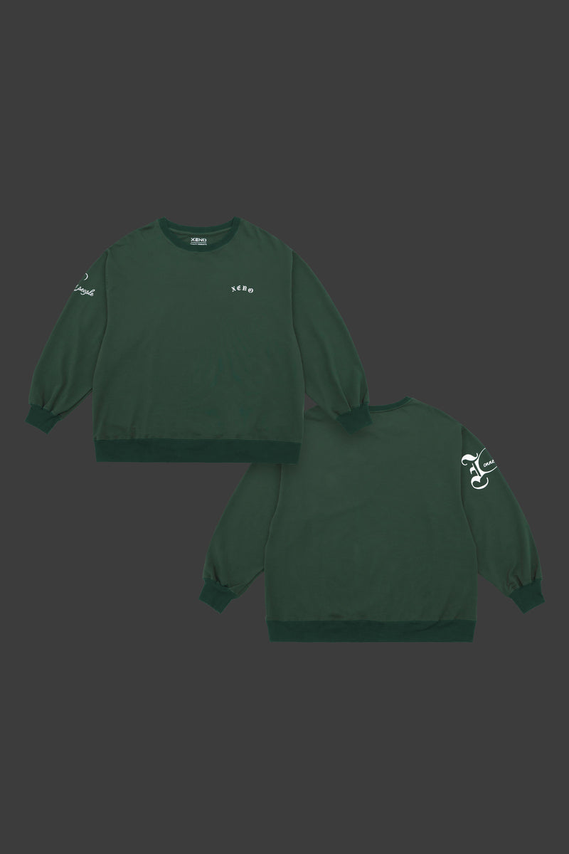 XENO BLACK LETTER SWEAT SHIRT DARK GREEN