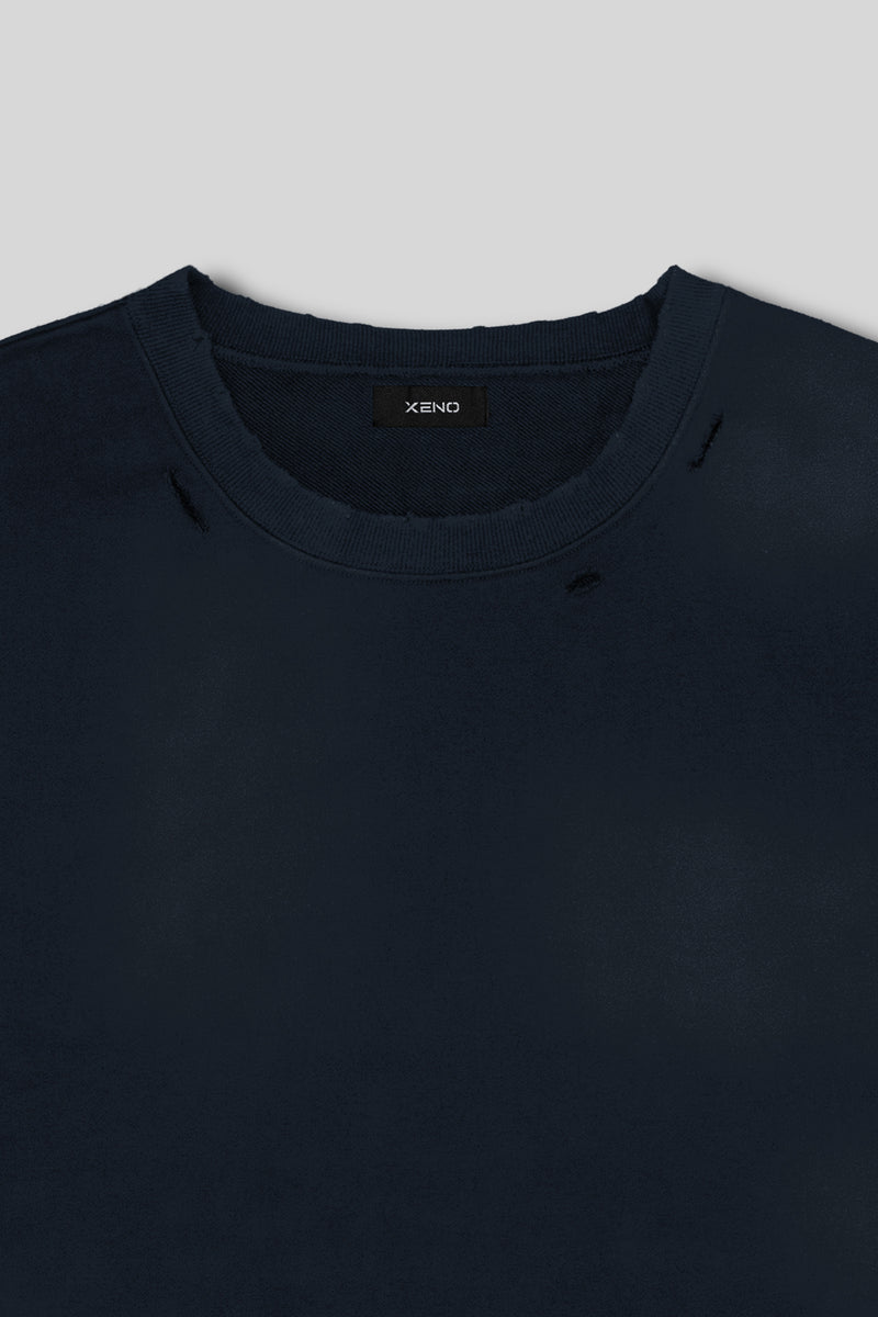 XENO DAMAGE SWEAT SHIRT NAVY
