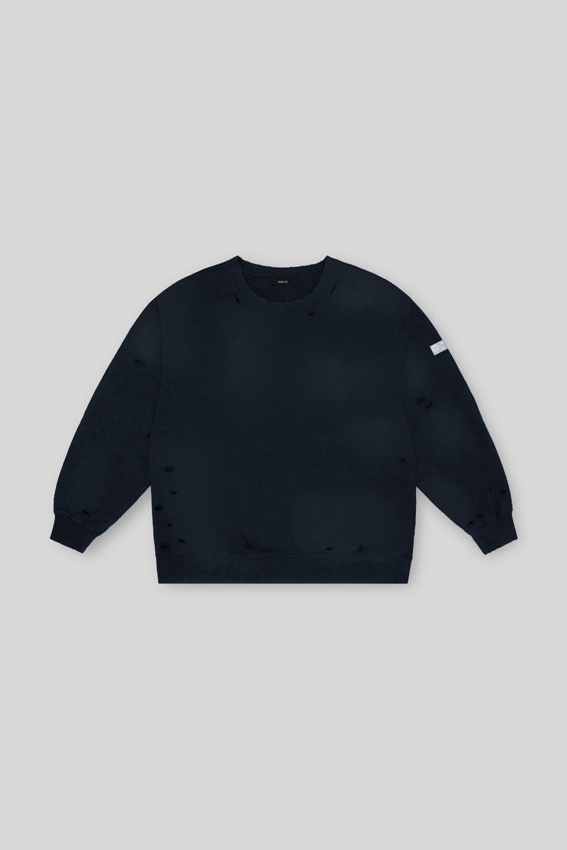 XENO DAMAGE SWEAT SHIRT NAVY