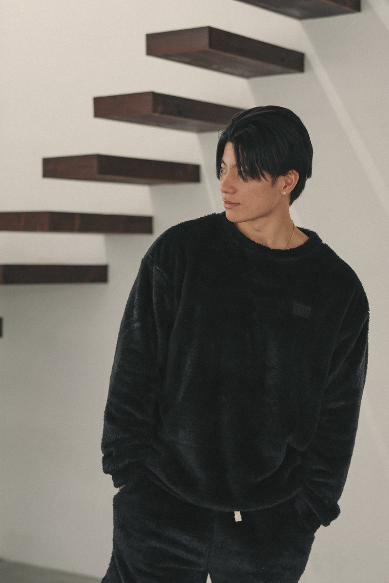 XENO OVERSIZED MOKOMOKO PULL OVER SHIRTS BLACK