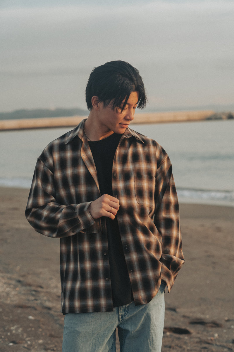 XENO OVERSIZED OMBRE CHECK SHIRTS YELLOW