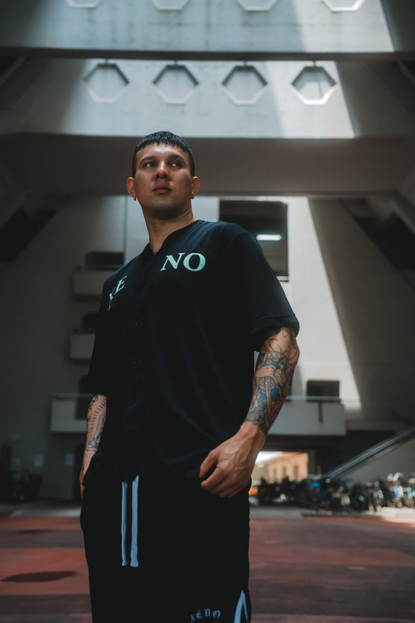 XENO MMXIX BASEBALL SHIRTS BLACK x AQUA