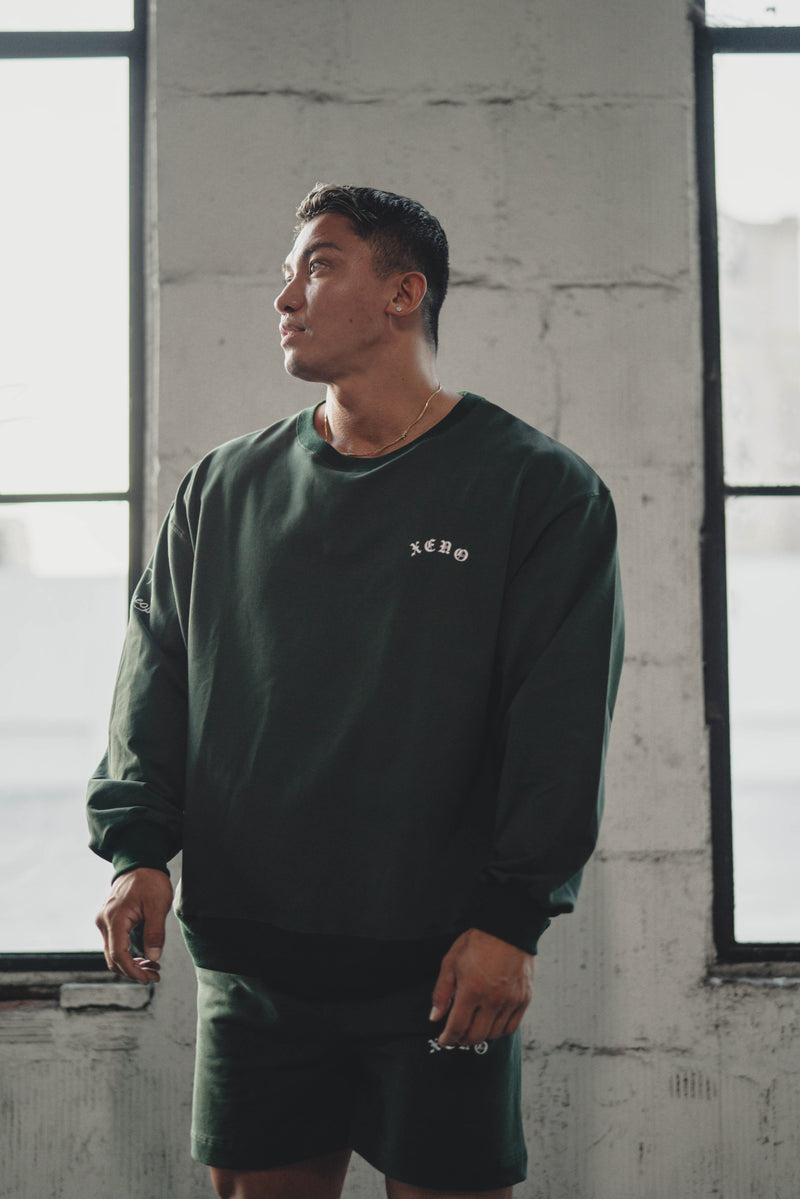 XENO BLACK LETTER SWEAT SHIRT DARK GREEN