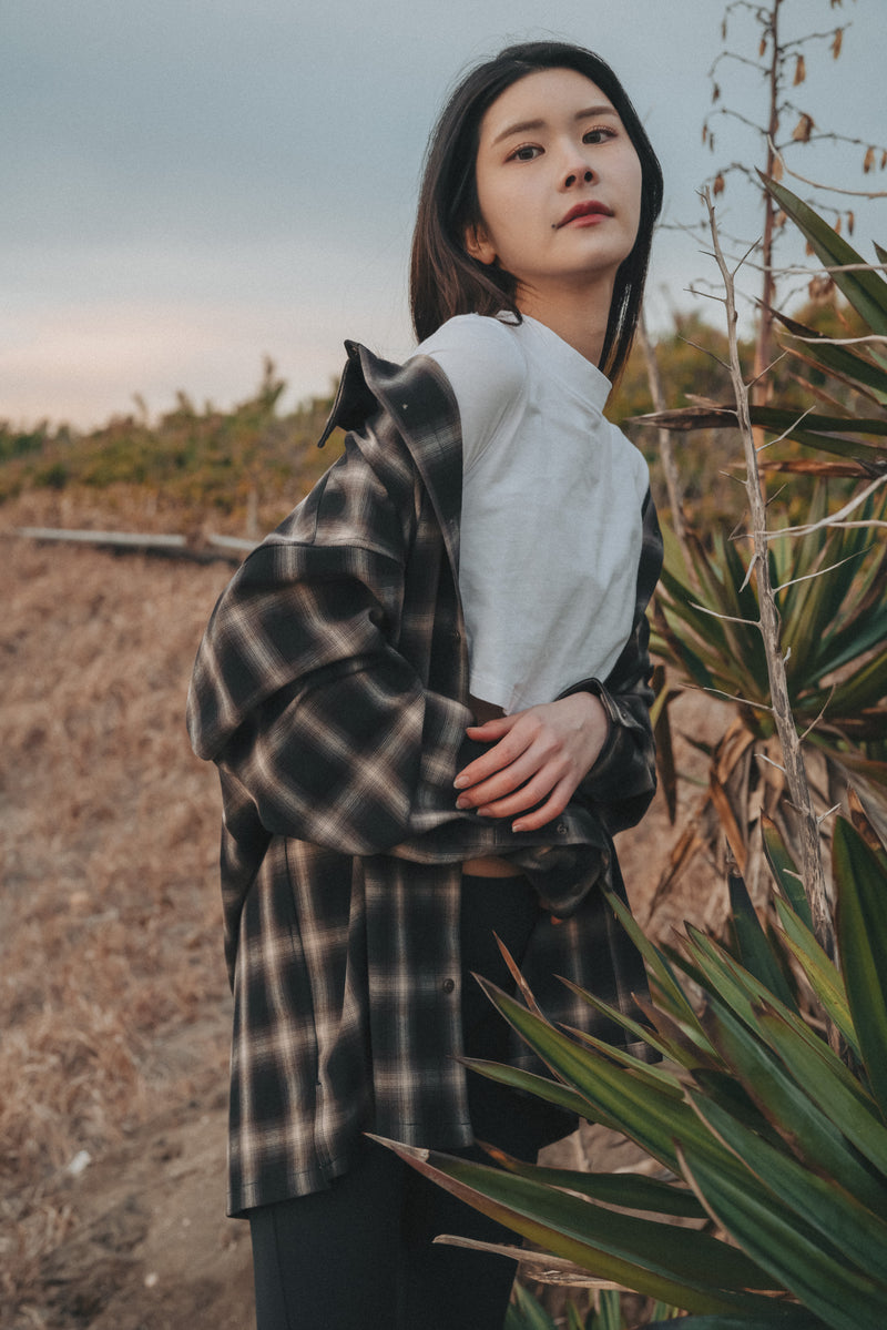 XENO OVERSIZED OMBRE CHECK SHIRTS BROWN