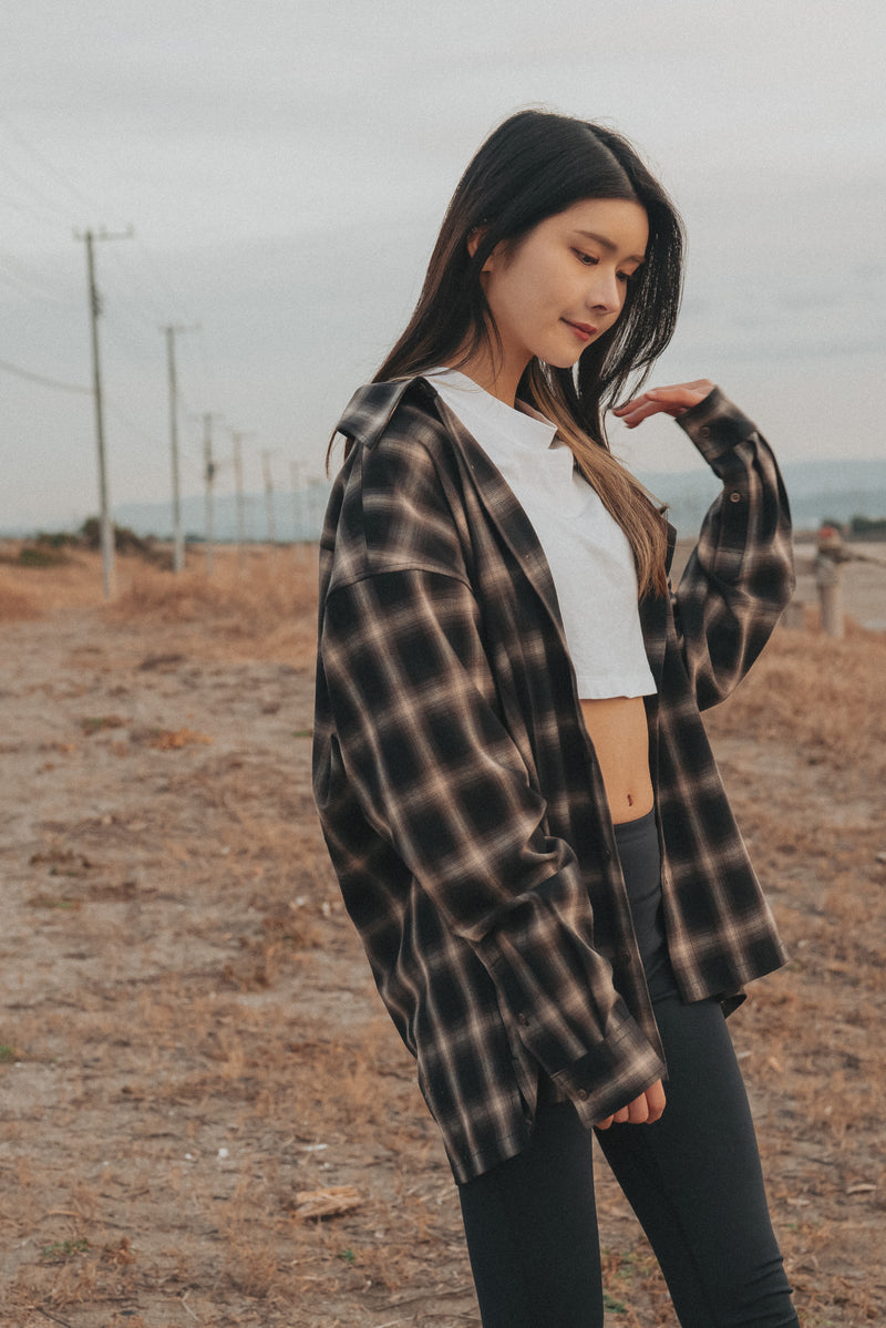 XENO OVERSIZED OMBRE CHECK SHIRTS BROWN