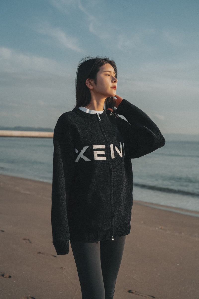 XENO JACQUARD KNIT TOP BLACK