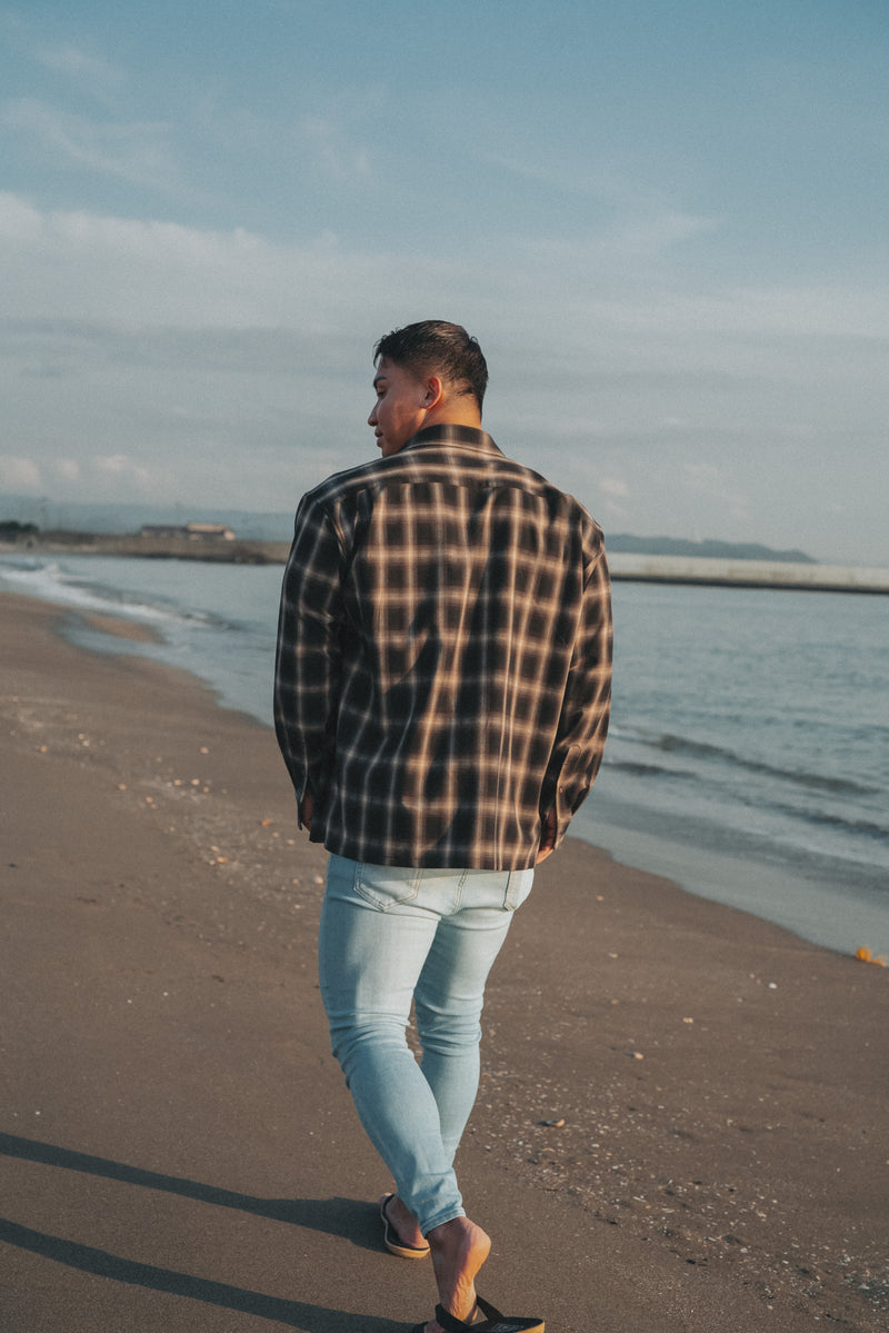 XENO OVERSIZED OMBRE CHECK SHIRTS BROWN