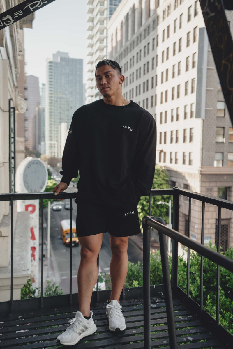 XENO BLACK LETTER SWEAT SHORTS BLACK