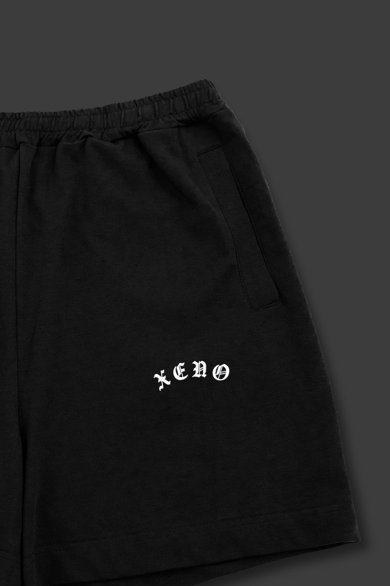 XENO BLACK LETTER SWEAT SHORTS BLACK