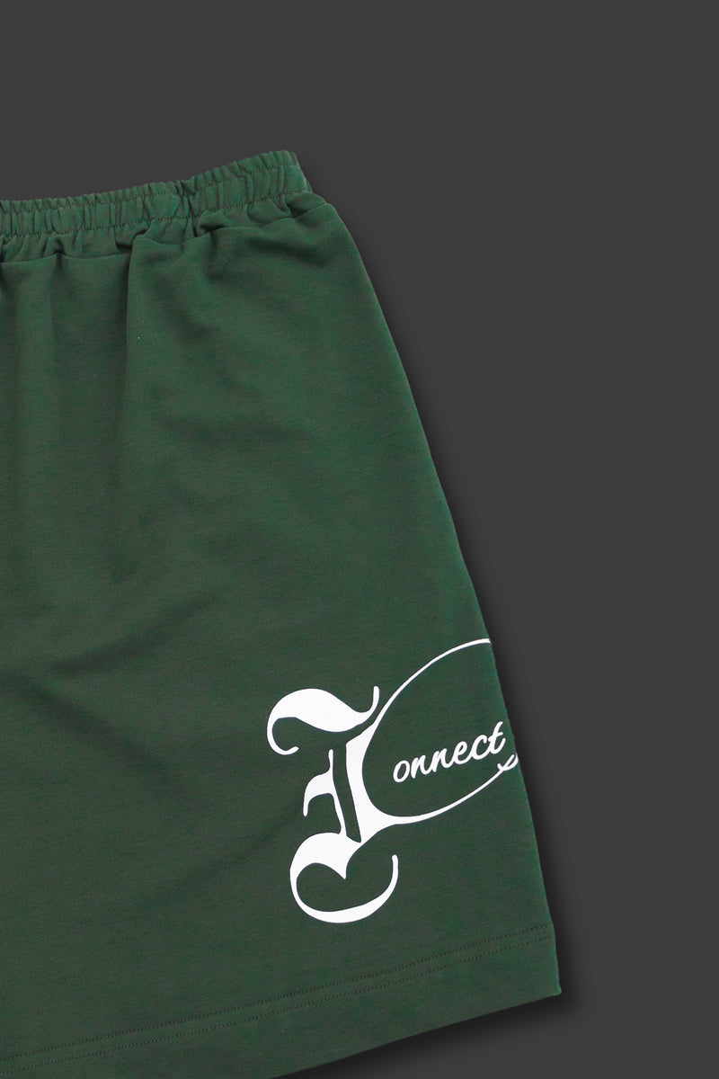 XENO BLACK LETTER SWEAT SHORTS DARK GREEN