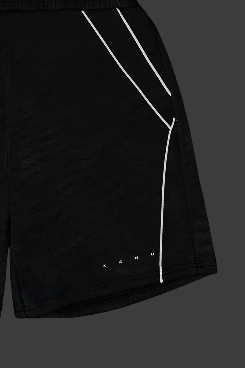 XENO PIPING DOUBLE KNIT SHORTS BLACK x WHITE