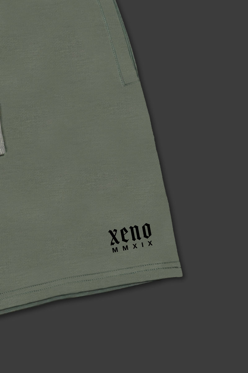 XENO “NFTS” SWEAT SHORTS GREEN GRAY