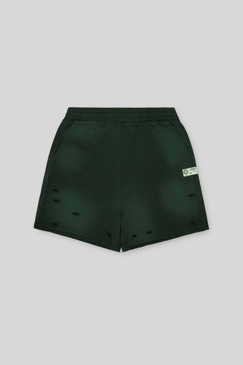 XENO DAMAGE SWEAT SHORT PANTS GREEN