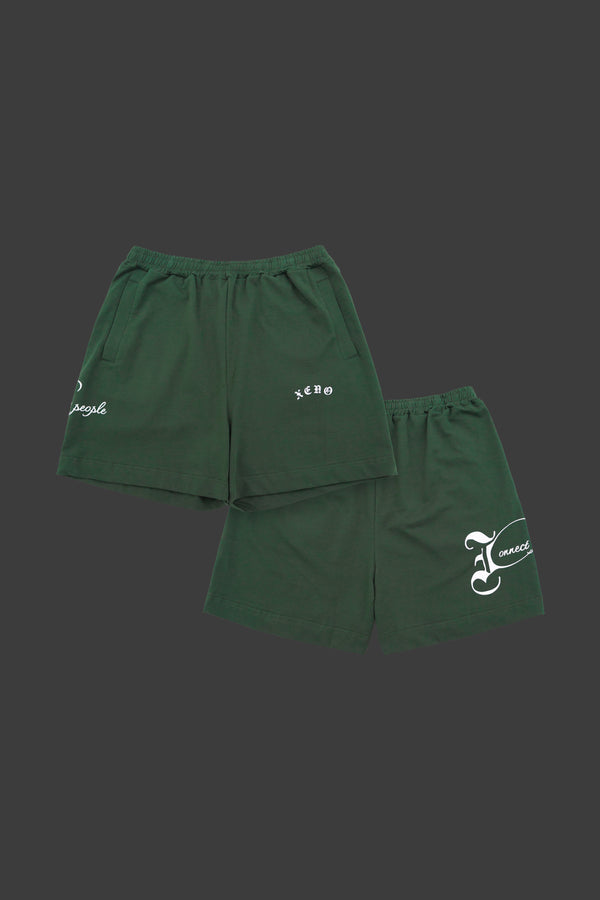 XENO BLACK LETTER SWEAT SHORTS DARK GREEN