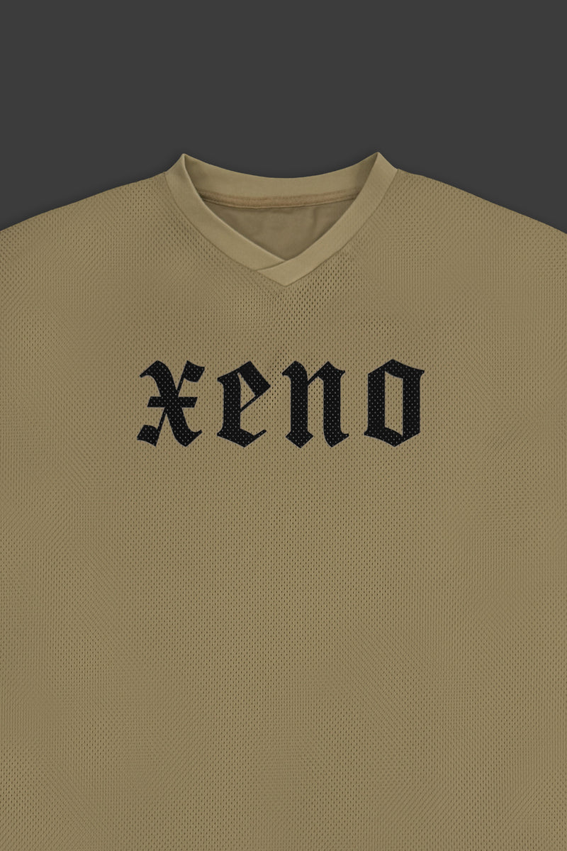 XENO 7TH ANNIV. OVER SIZED MESH T-SHIRT BEIGE
