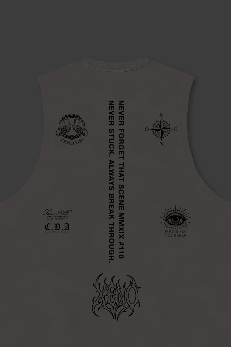 XENO “NFTS”SLEEVELESS TEE CHARCOAL