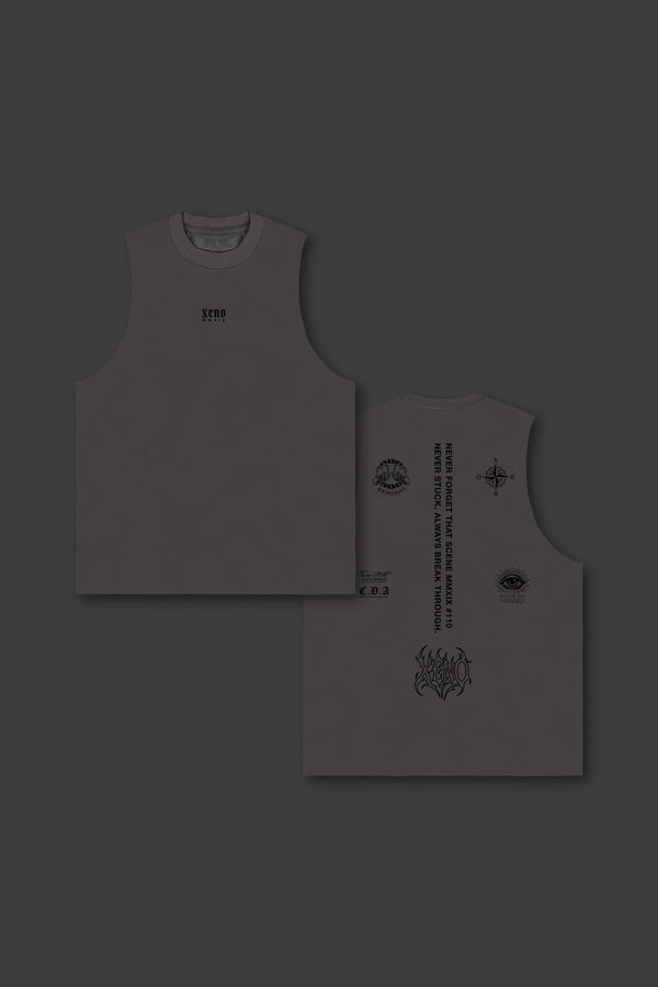 XENO “NFTS”SLEEVELESS TEE CHARCOAL