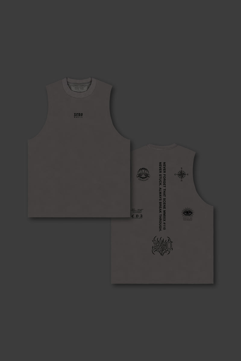 XENO “NFTS”SLEEVELESS TEE CHARCOAL