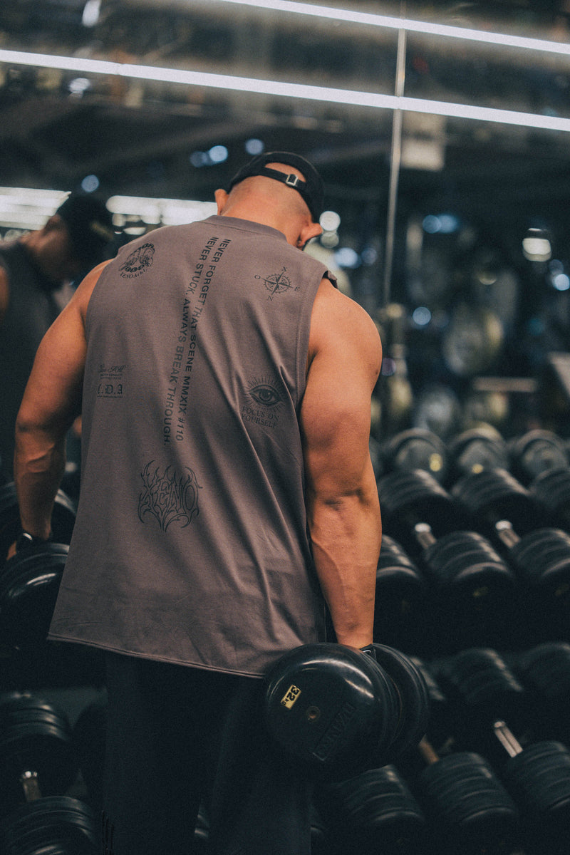XENO “NFTS”SLEEVELESS TEE CHARCOAL
