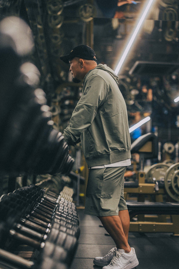 XENO “NFTS” SWEAT SHORTS GREEN GRAY