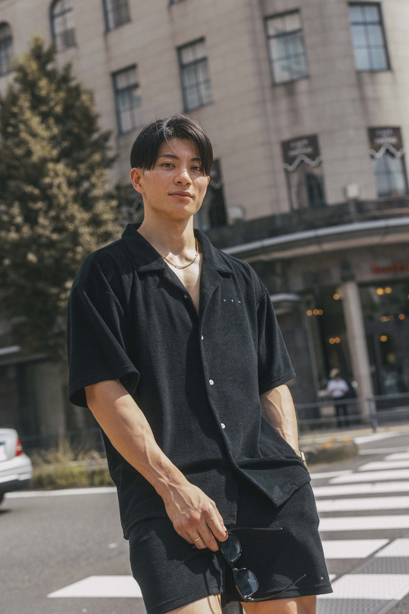 XENO PILE OPEN COLLAR SHIRT.SHORT セットアップ XENO PILE OPEN COLLAR SHIRT BLACK