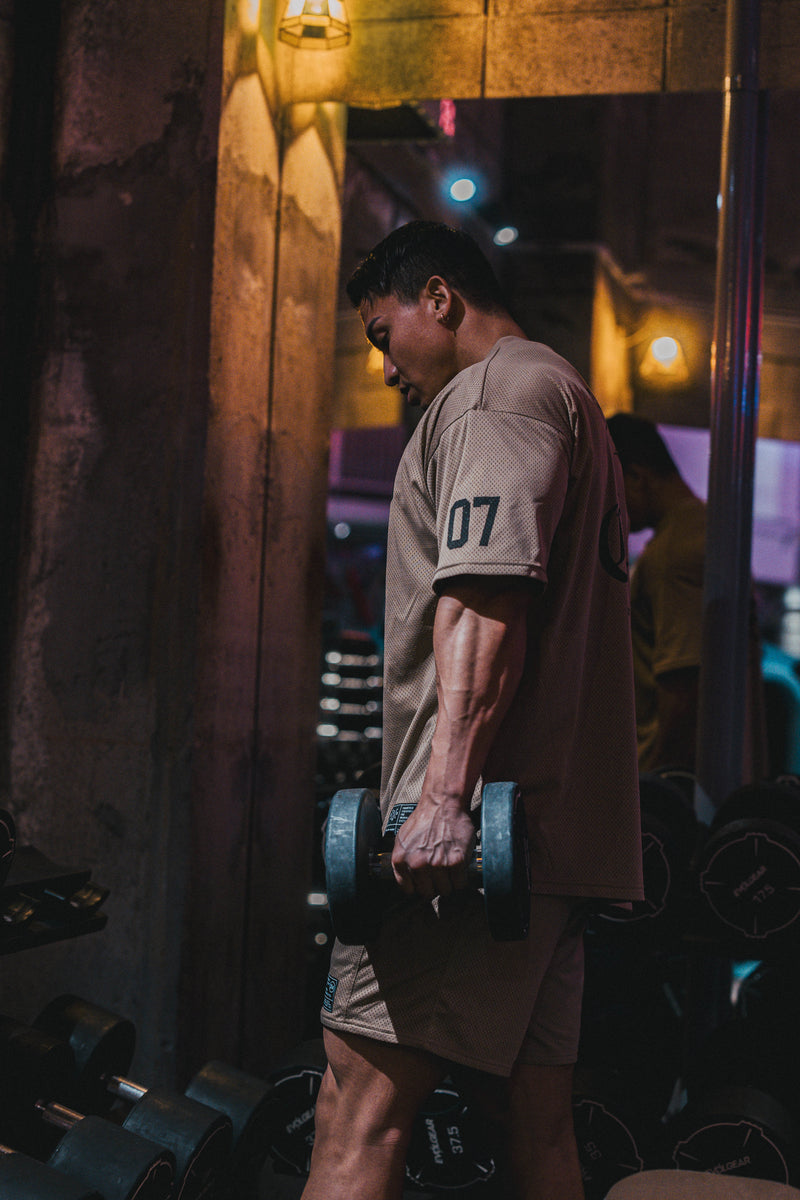 XENO 7TH ANNIV. OVER SIZED MESH T-SHIRT BEIGE