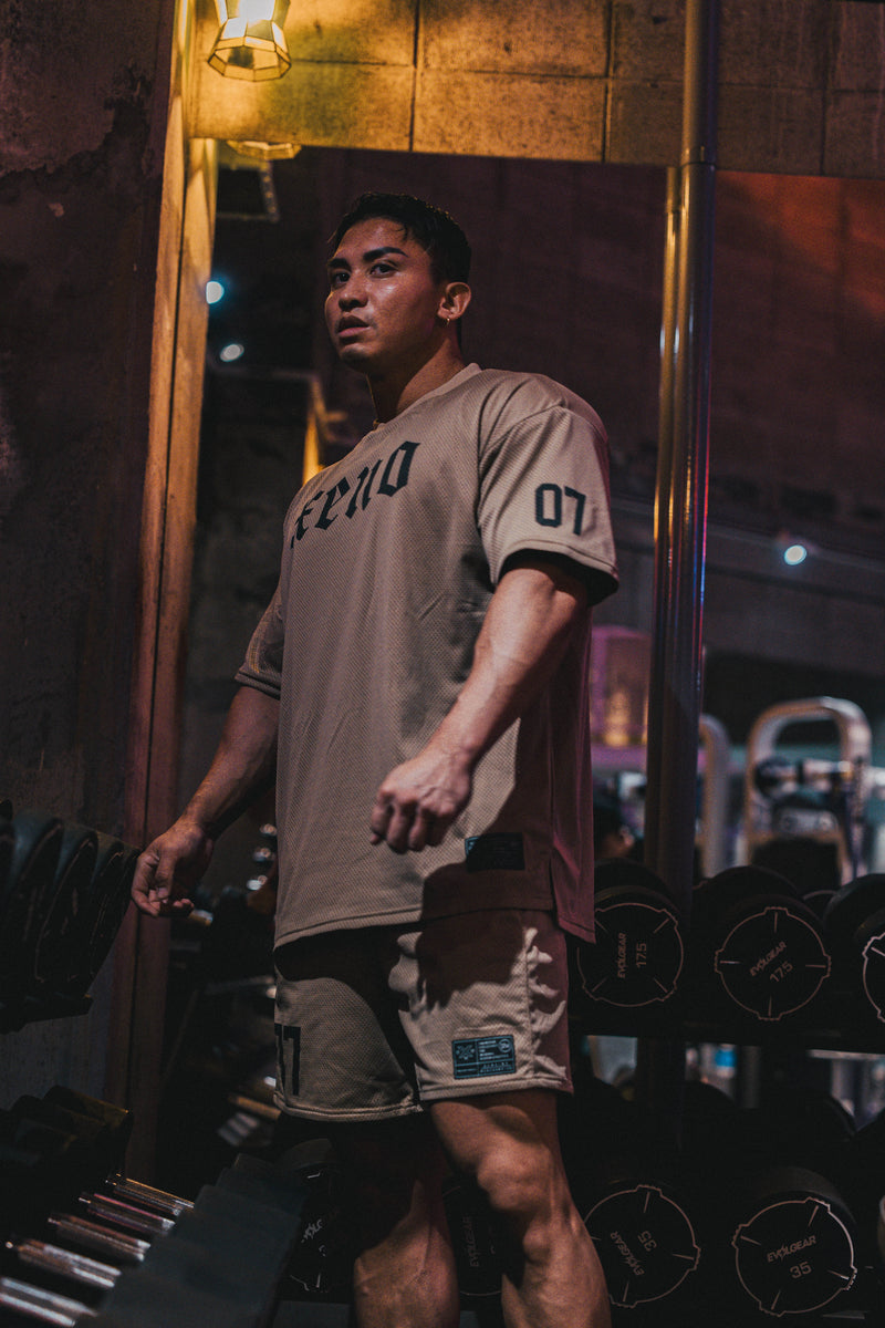 XENO 7TH ANNIV. OVER SIZED MESH T-SHIRT BEIGE