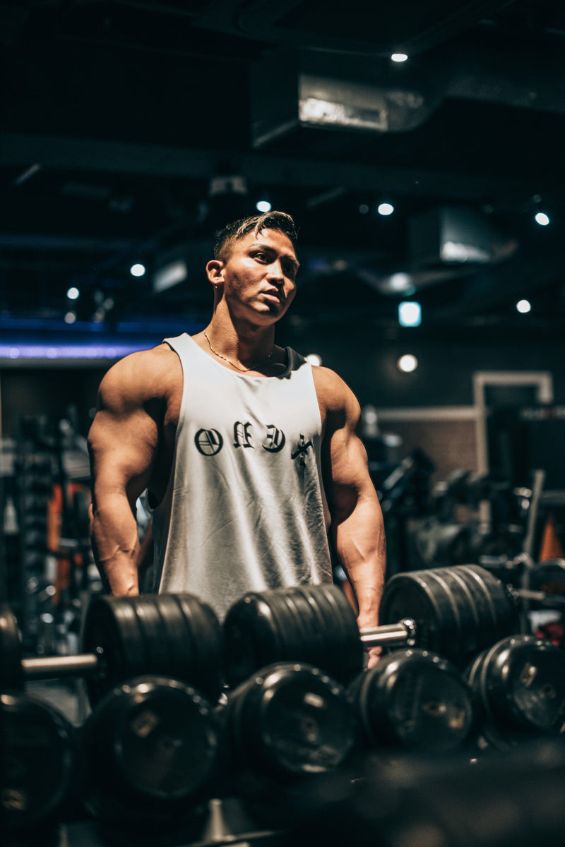 XENO BLACK LETTER REVERSIBLE MESH TANK WHITE x NAVY