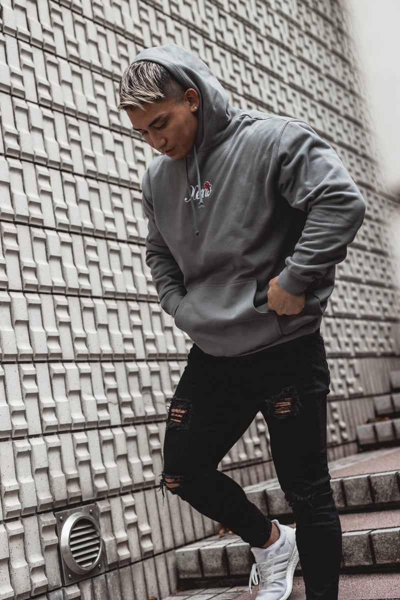 XENO ROSE EMBROIDERY HOODIE Stone Gray