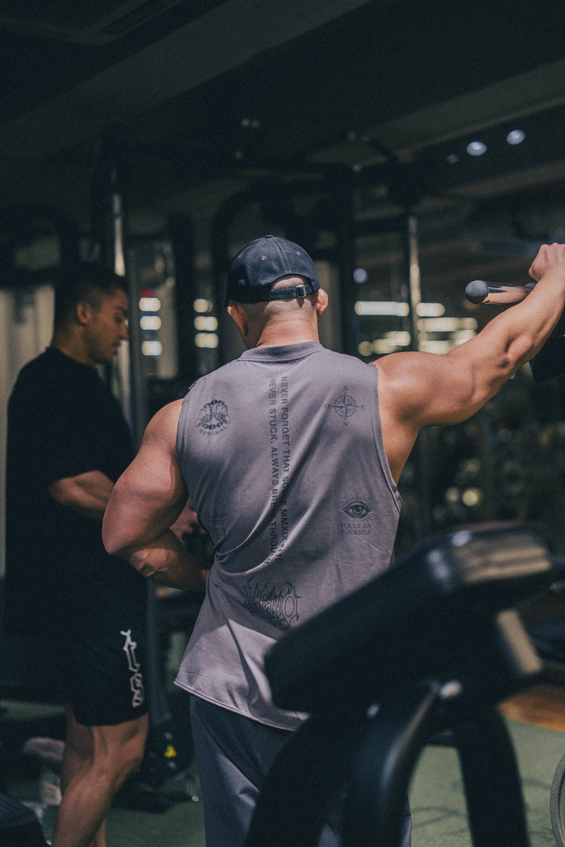 XENO “NFTS”SLEEVELESS TEE CHARCOAL