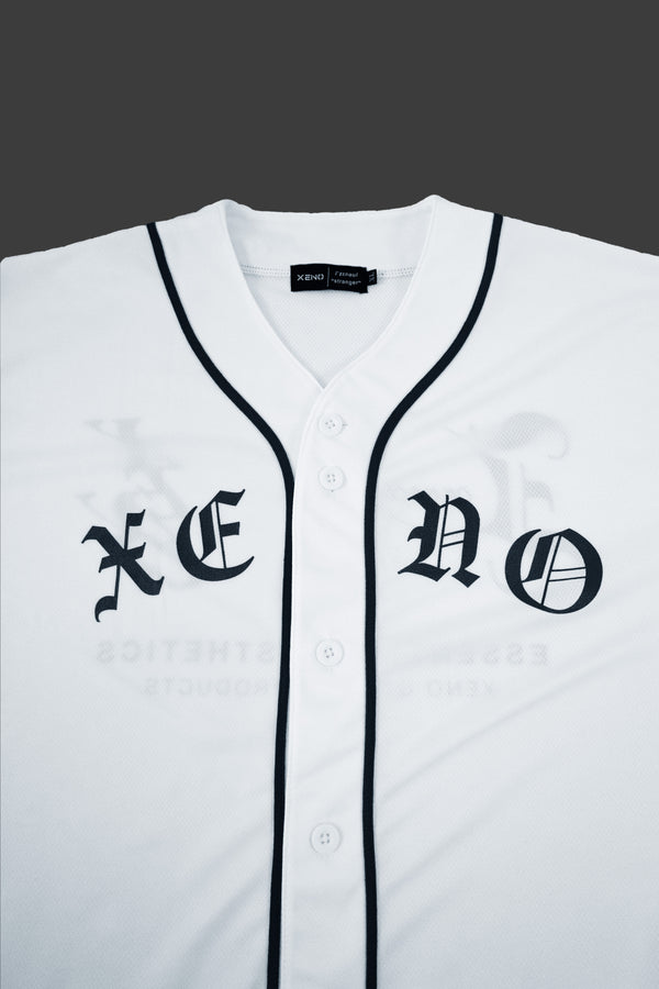 XENO BLACK LETTER BASEBALL SHIRT WHITE BLACK