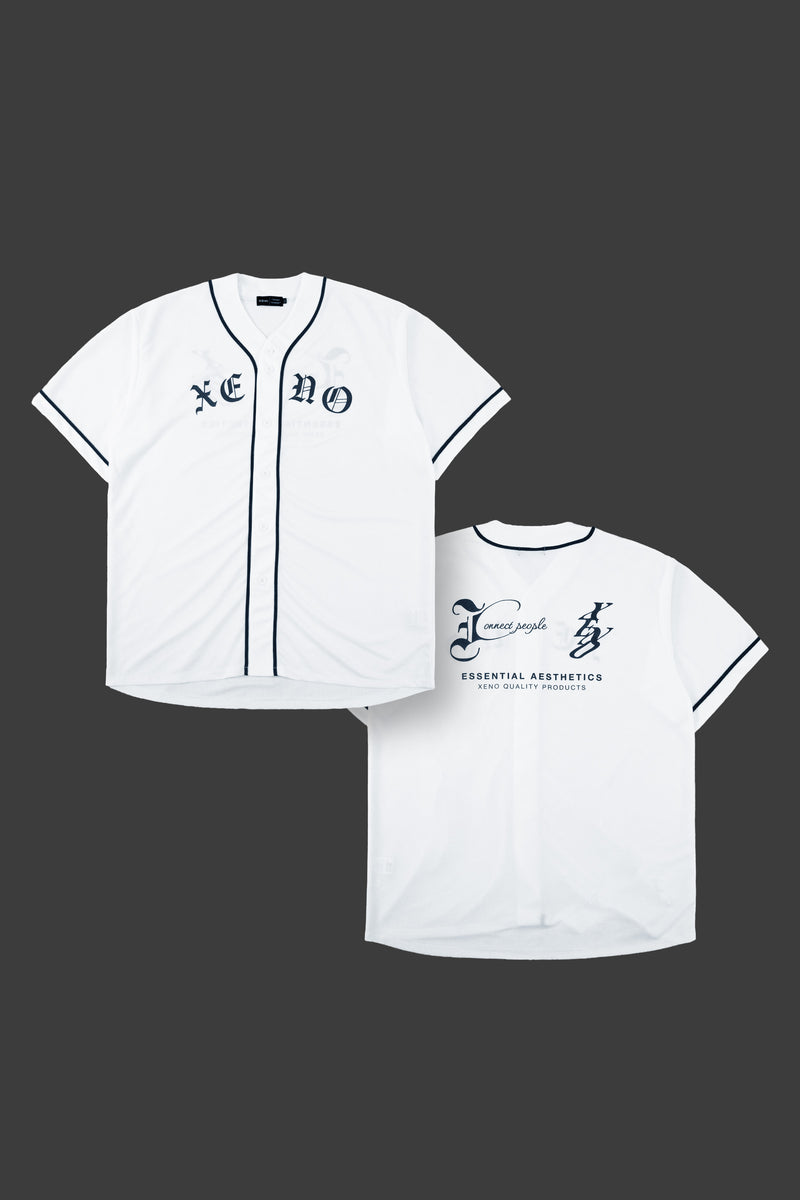 XENO BLACK LETTER BASEBALL SHIRT WHITE BLACK