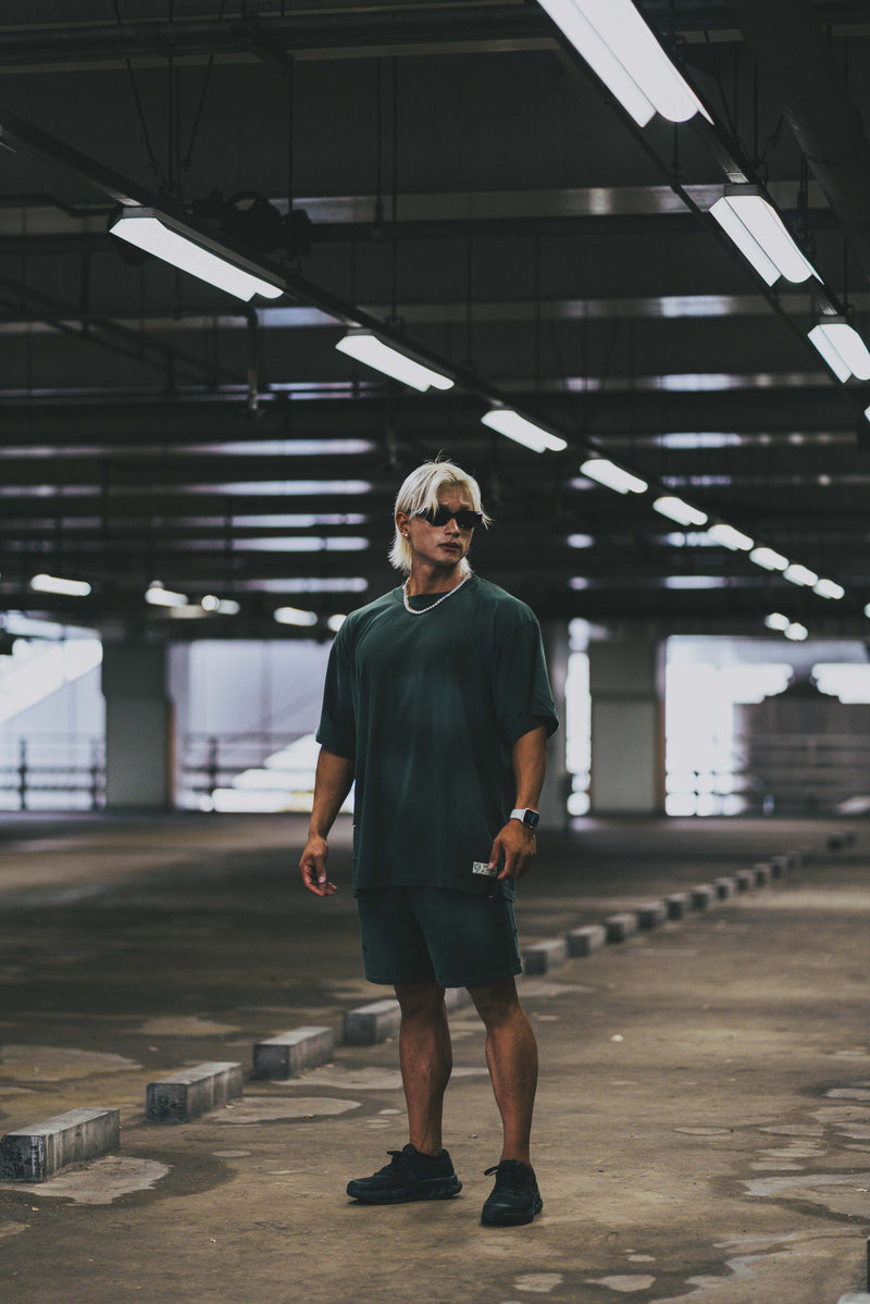 XENO DAMAGE SWEAT SHORT PANTS GREEN