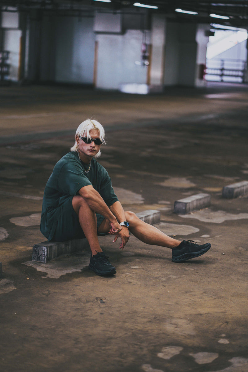 XENO DAMAGE SWEAT SHORT PANTS GREEN