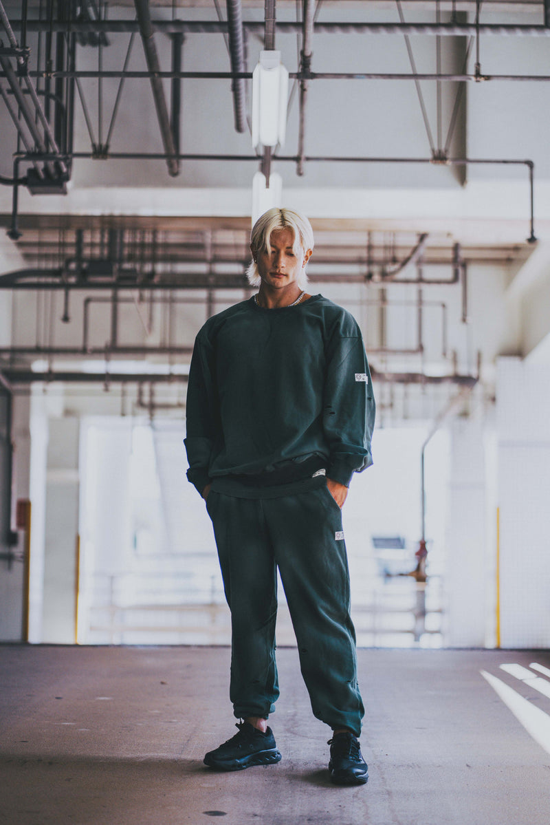 XENO DAMAGE SWEAT SHIRT GREEN