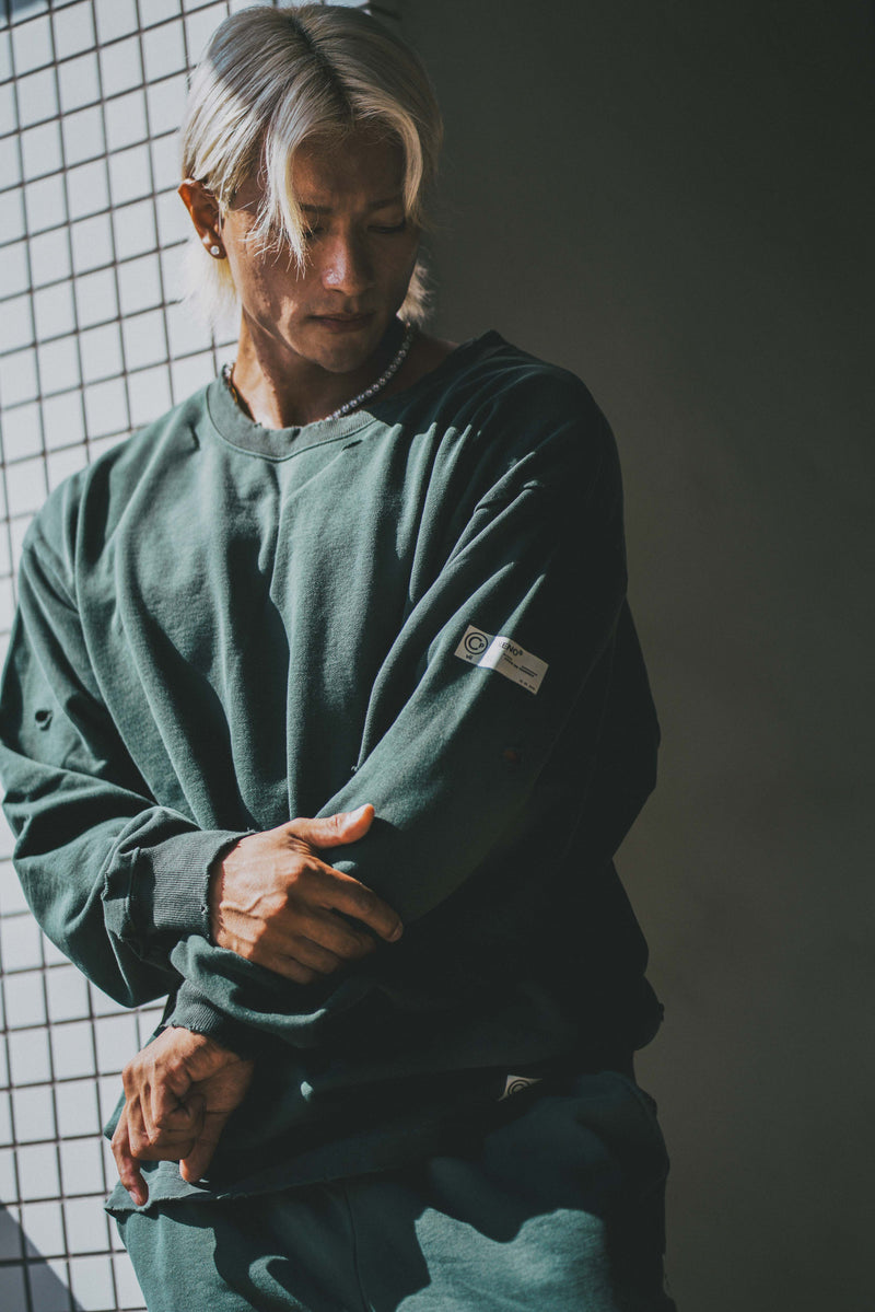 XENO DAMAGE SWEAT SHIRT GREEN