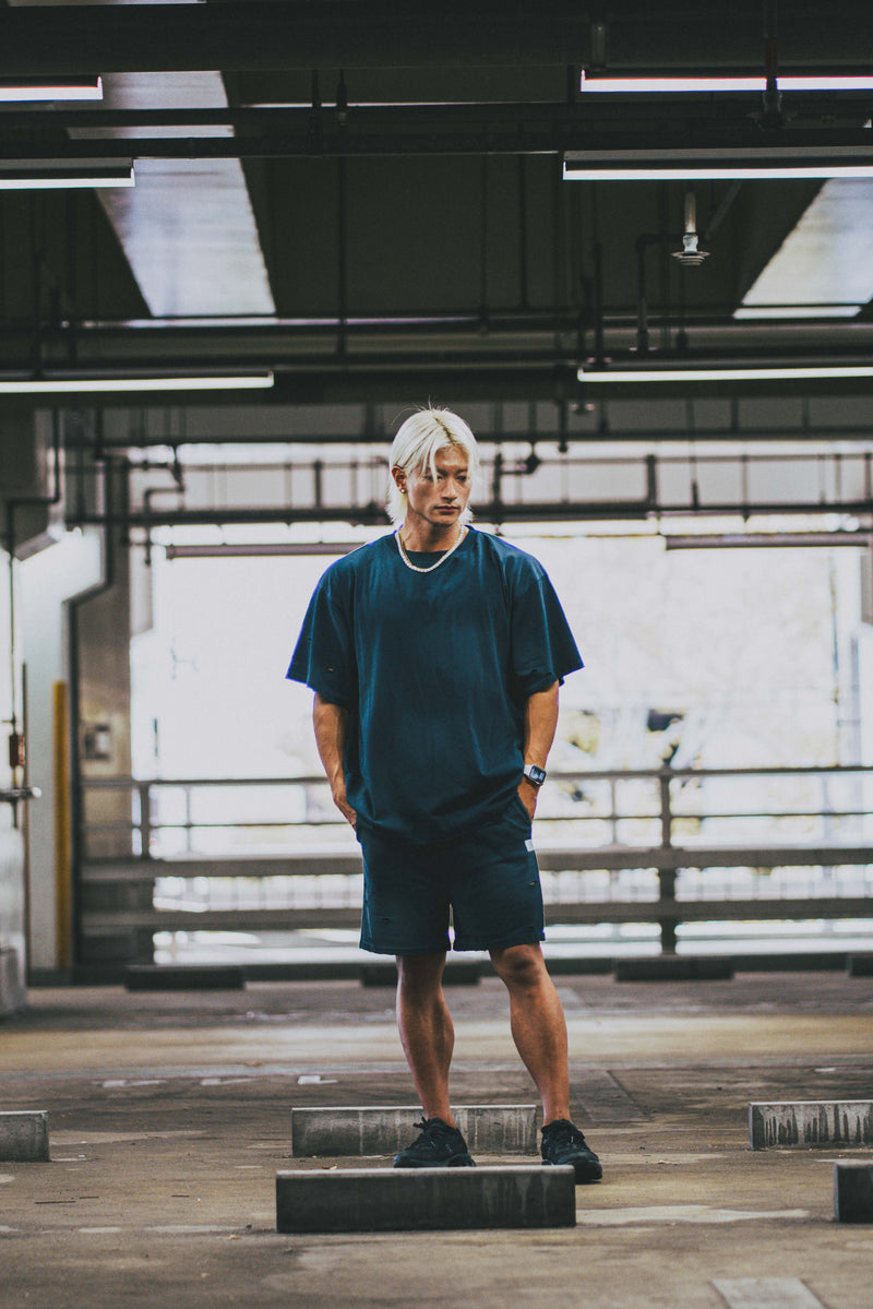 XENO DAMAGE SWEAT SHORT PANTS NAVY