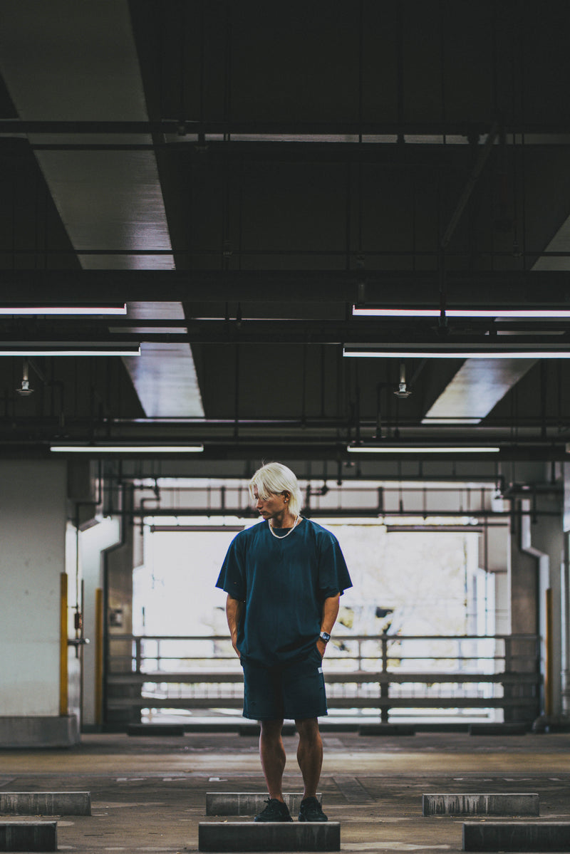 XENO DAMAGE SWEAT SHORT PANTS NAVY