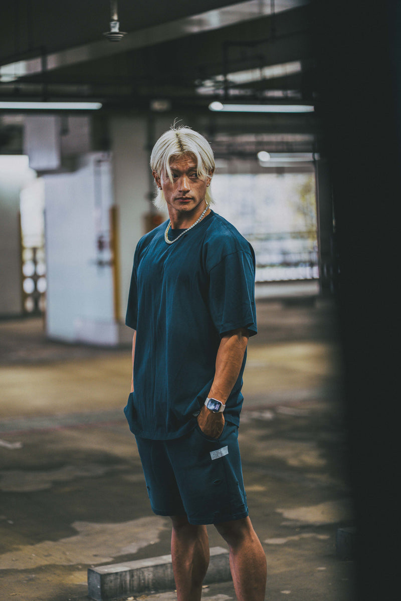 XENO DAMAGE SWEAT SHORT PANTS NAVY