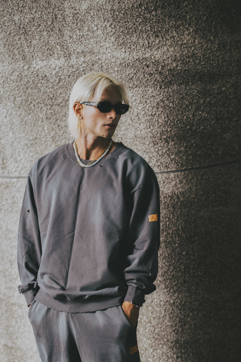 XENO DAMAGE SWEAT SHIRT GRAY